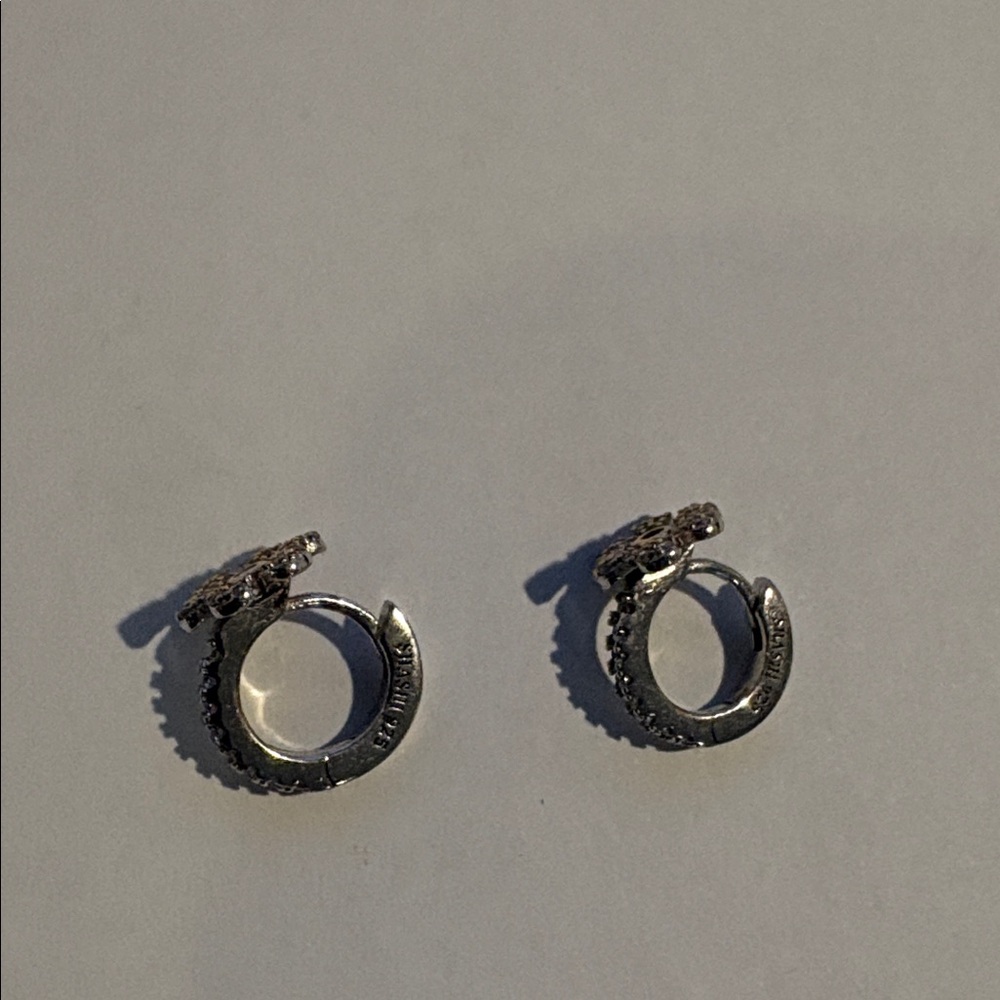 SHASHI Silver Plated Pave Floral Huggie Petite Earrings - Picture 8 of 8
